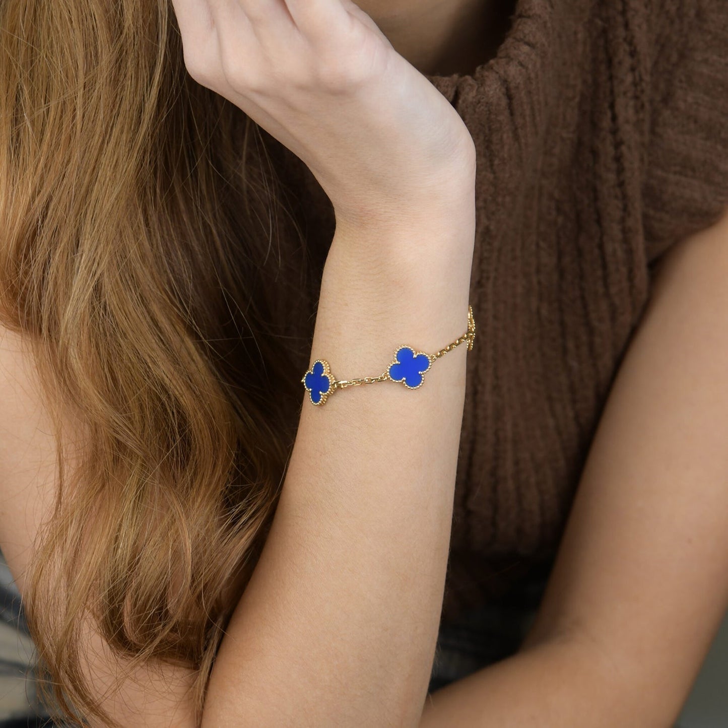 [basloveJW]CLOVER 5 MOTIFS BLUE AGATE BRACELET