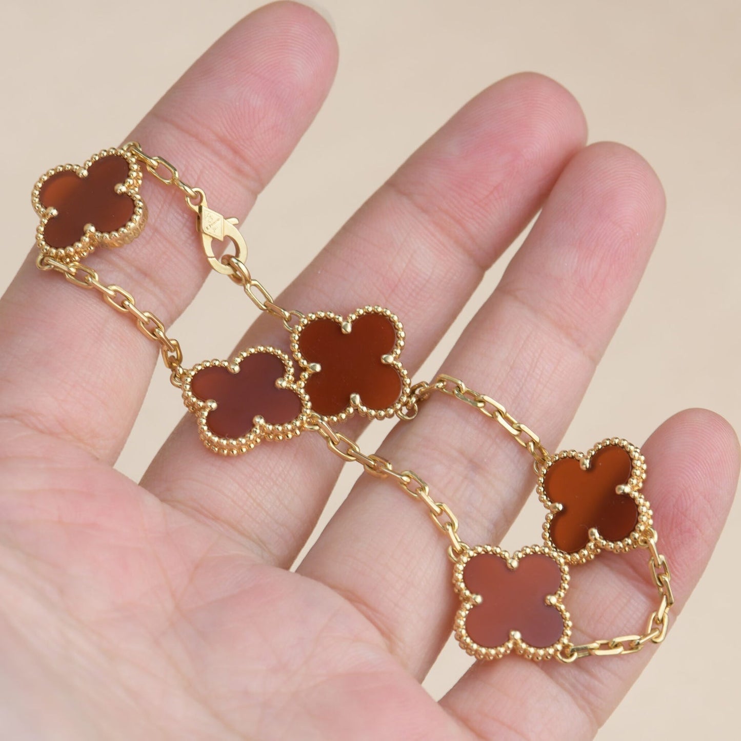 [basloveJW]CLOVER 5 MOTIFS RED AGATE  BRACELET