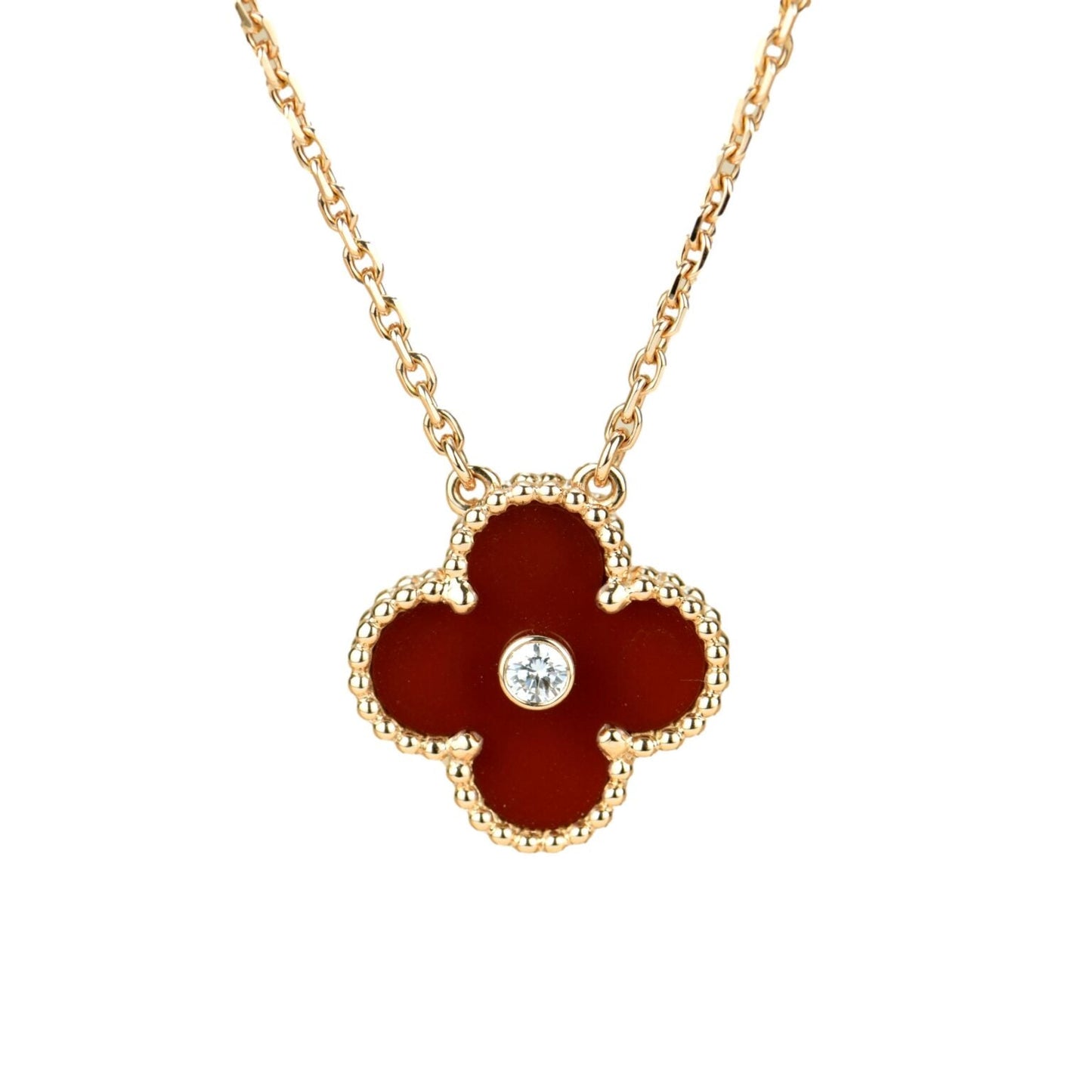 [basloveJW]CLOVER 15MM DIAMOND CARNELIAN NECKLACE