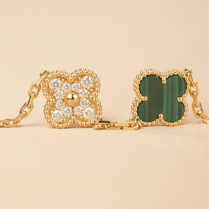 [basloveJW]CLOVER  5 MOTIF MALACHITE DIAMOND BRACELET