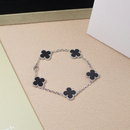 [basloveJW]CLOVER 5 MOTIF ONYXS  BRACELET SILVER