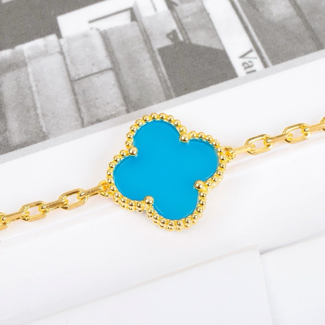 [basloveJW]CLOVER 5 MOTIFS TURQUOISE BRACELET