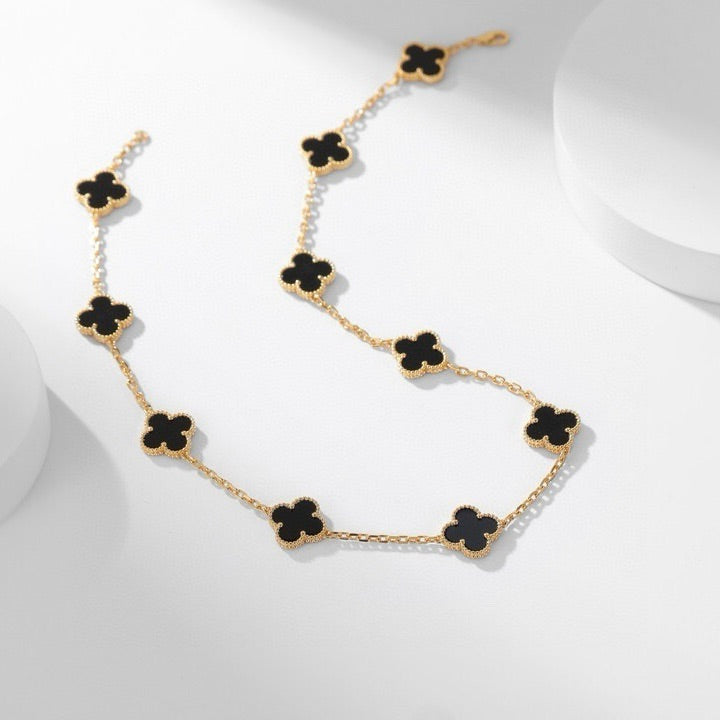 [Basjewels]CLOVER 10 MOTIFS ONYX NECKLACE