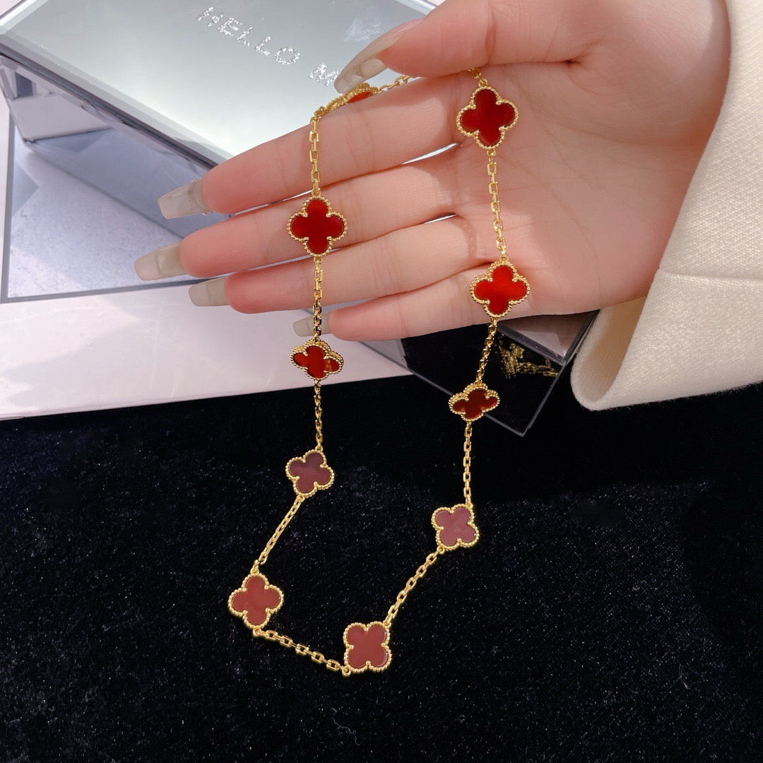 [Basjewels]CLOVER 10 MOTIFS CARNELIAN NECKLACE