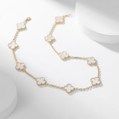 [Basjewels]CLOVER 10 MOTIFS WHITE MOTHER OF PEARL NECKLACE