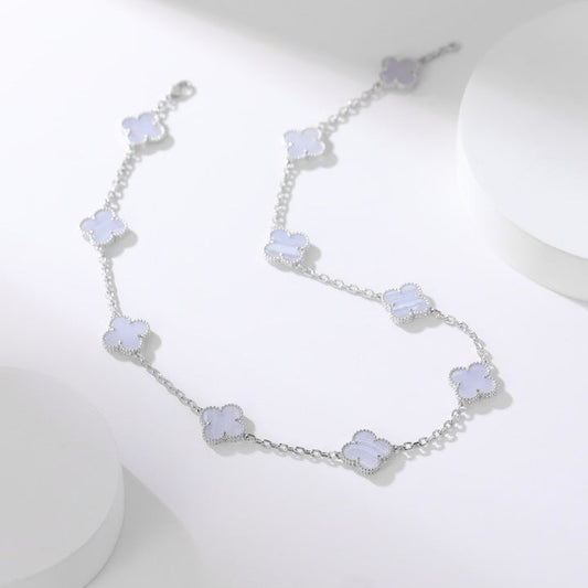 [Basjewels]CLOVER 10 MOTIFS PURPLE CHALCEDONY NECKLACE