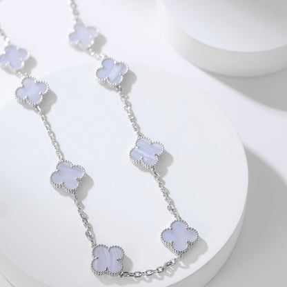 [Basjewels]CLOVER 10 MOTIFS PURPLE CHALCEDONY NECKLACE