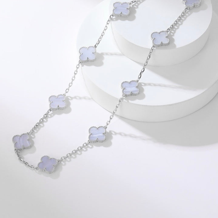 [Basjewels]CLOVER 10 MOTIFS PURPLE CHALCEDONY NECKLACE