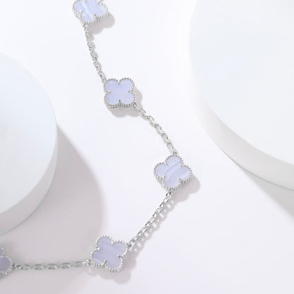 [Basjewels]CLOVER 10 MOTIFS PURPLE CHALCEDONY NECKLACE