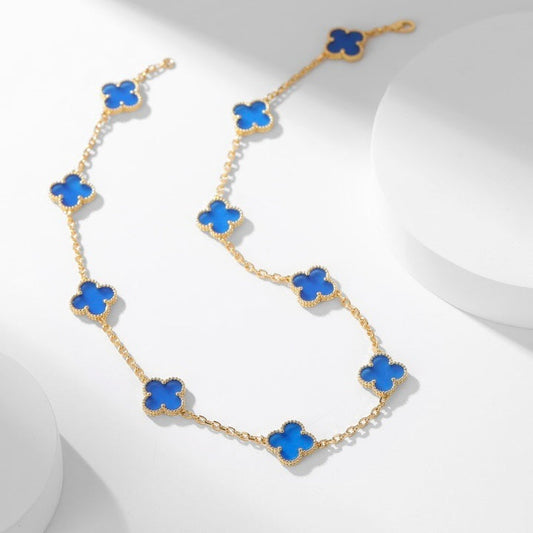 [Basjewels]CLOVER 10 MOTIFS BLUE AGATE NECKLACE