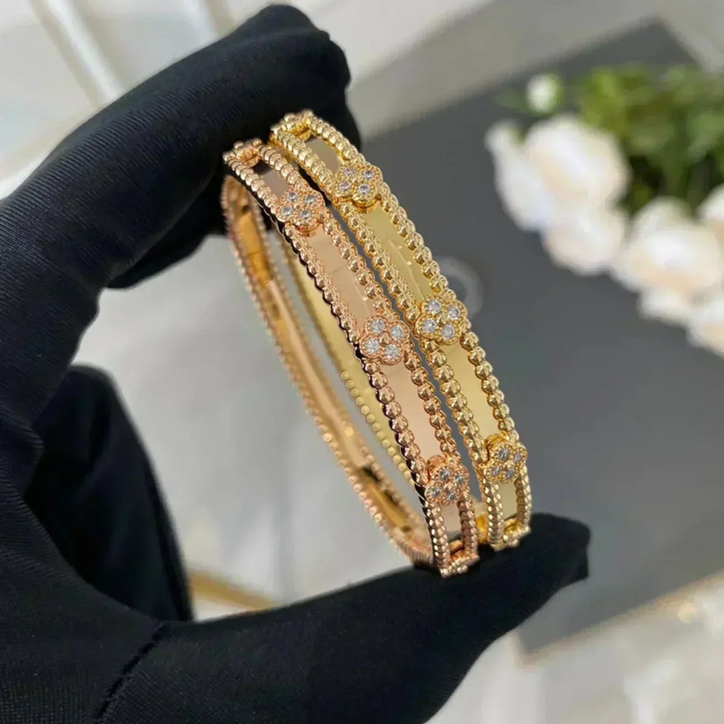 [basloveJW]CLOVER BRACELET 4MM DIAMONDS