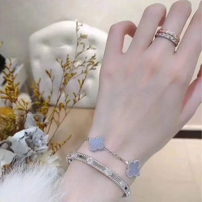 [basloveJW]CLOVER  5 MOTIF PURPLE CHALCEDONY BRACELET SILVER