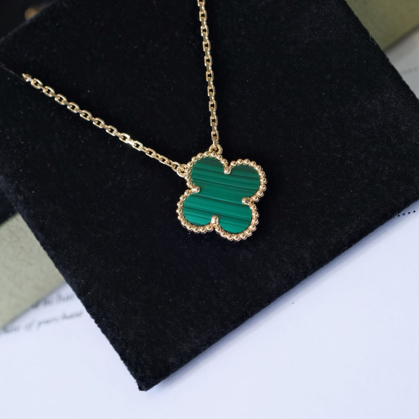 [basloveJW]CLOVER 15MM MALACHITE SINGLE FLOWER  NECKLACE