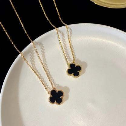 [basloveJW]CLOVER 15MM BLACK ONYX SINGLE FLOWER NECKLACE