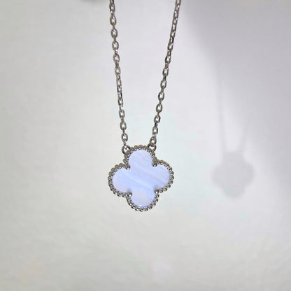 [basloveJW]CLOVER 15MM BLUE CHALCEDONY NECKLACE SILVER