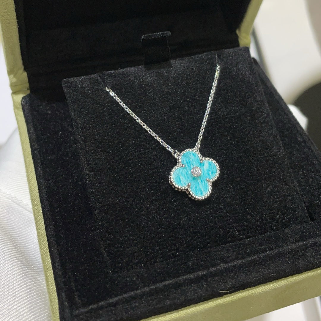 [basloveJW]CLOVER 15MM DIAMOND SVRES PORCELAIN  NECKLACE SILVER