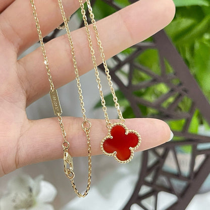 [basloveJW]CLOVER 15MM CARNELIAN SINGLE FLOWER NECKLACE