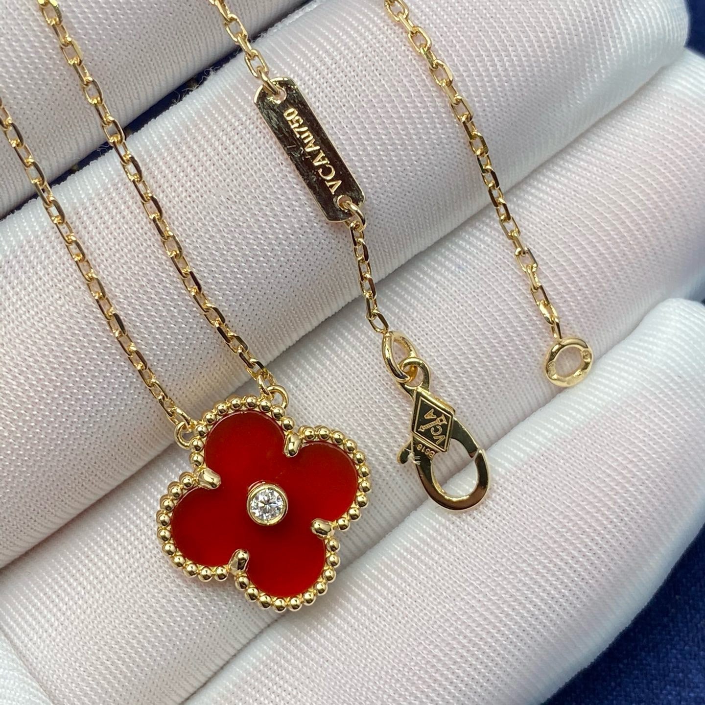 [basloveJW]CLOVER 15MM DIAMOND CARNELIAN NECKLACE