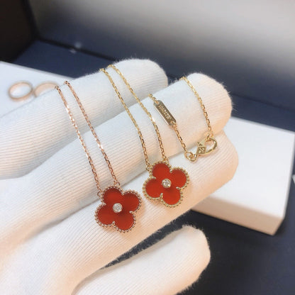 [basloveJW]CLOVER 15MM DIAMOND CARNELIAN NECKLACE