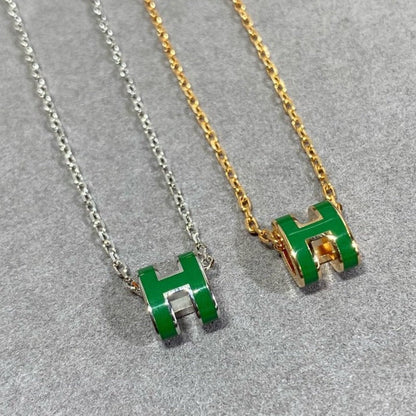 [Basjewels]POP H GREEN NECKLACE SILVER AND GOLD