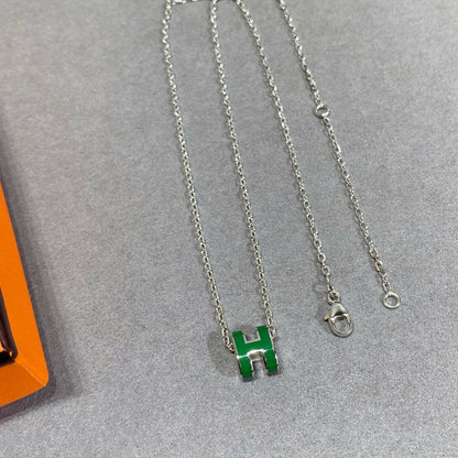 [Basjewels]POP H GREEN NECKLACE SILVER AND GOLD