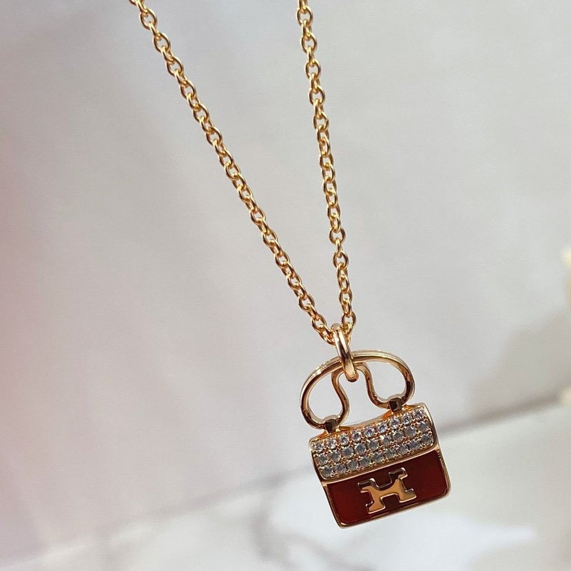 [Basjewels]CONSTANCE RED PEDANT PINK GOLD NECKLACE