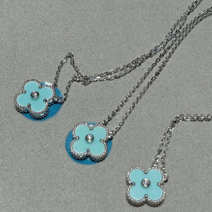 [basloveJW]CLOVER 1 DIAMOND LIGHT BLUE SILVER NECKLACE