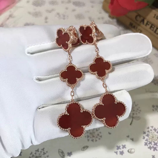 [basloveJW]CLOVER 3 MOTIF CARNELIAN DROP EARRINGS