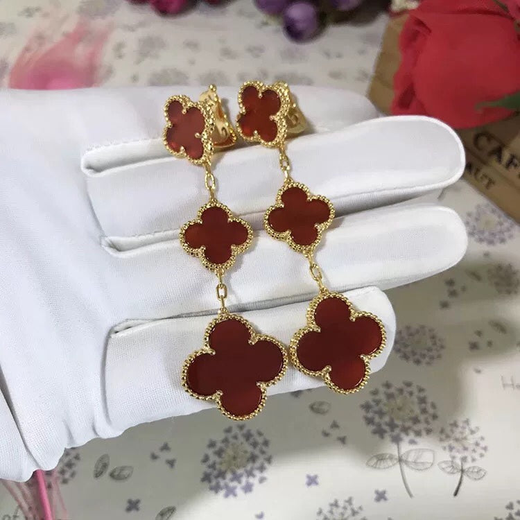 [basloveJW]CLOVER 3 MOTIF CARNELIAN DROP EARRINGS