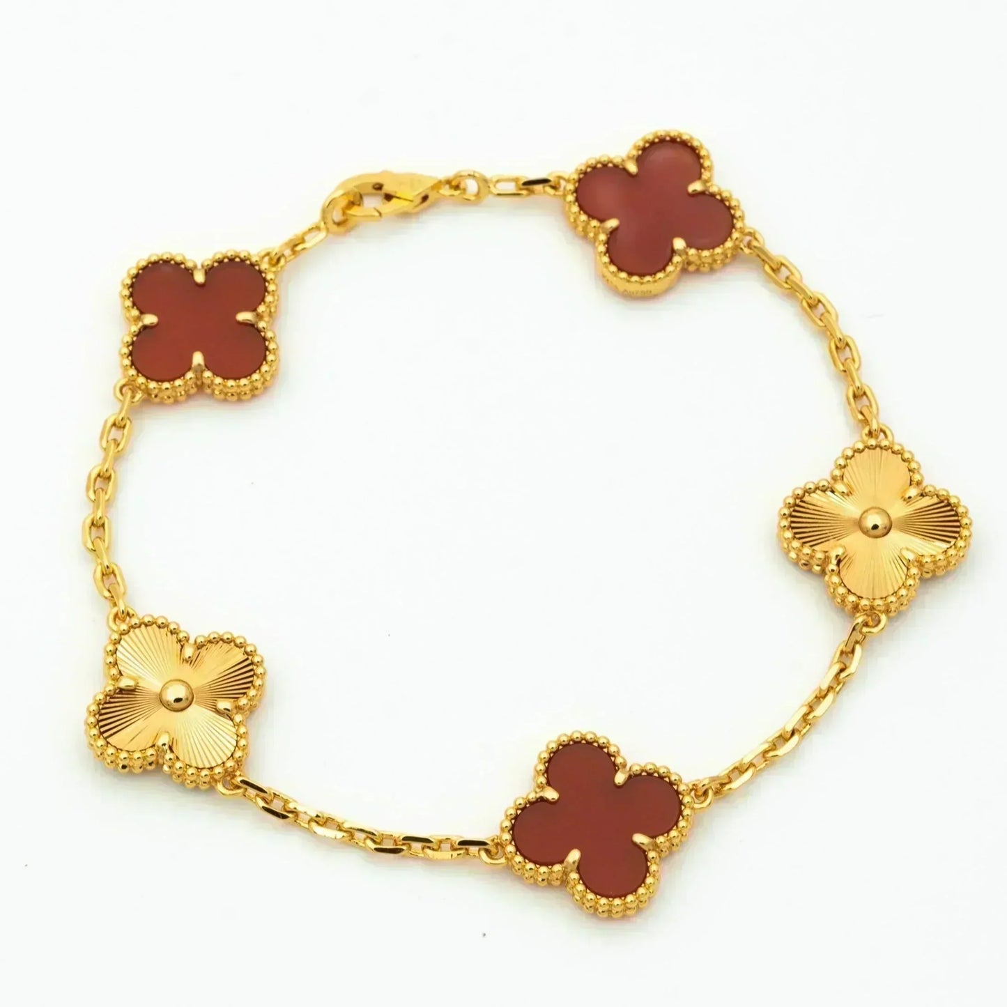 [basloveJW]CLOVER  5 MOTIFS CARNELIAN GOLD BRACELET