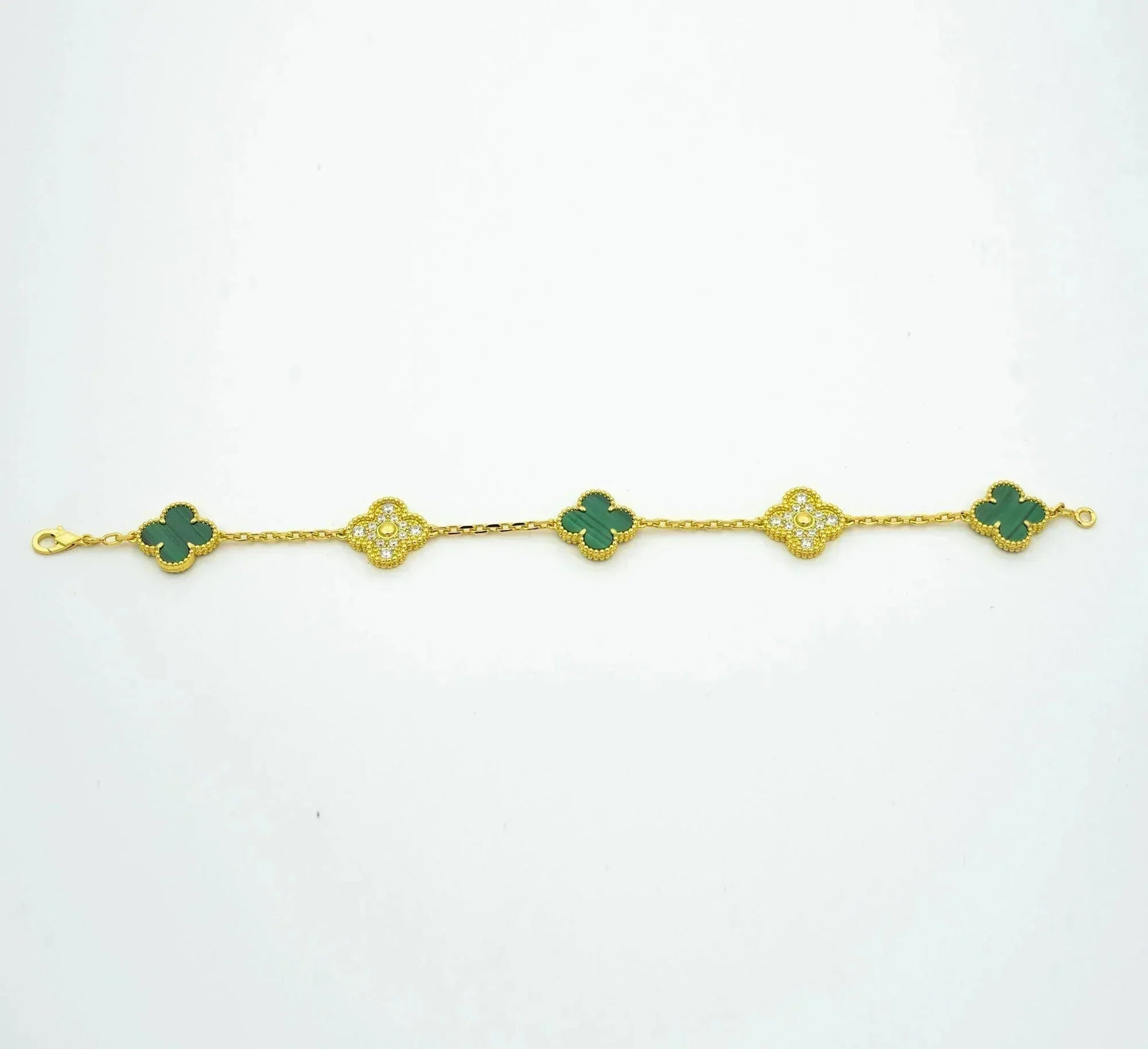 [basloveJW]CLOVER  5 MOTIF MALACHITE DIAMOND BRACELET