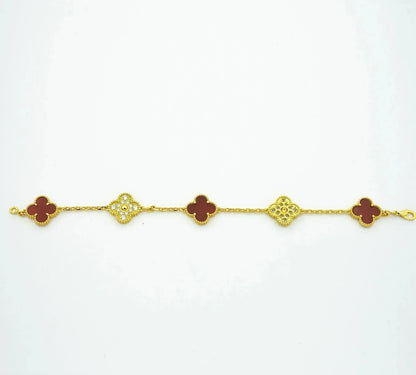 [basloveJW]CLOVER 5 MOTIFS CARNELIAN DIAMOND BRACELET