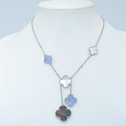 [basloveJW]CLOVER MOP CHALCEDONY NECKLACE SILVER 6 MOTIF