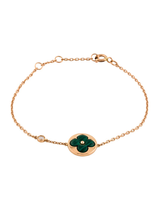 [Basjewels]SUN MALACHITE 1 DIAMOND PINK GOLD BRACELET