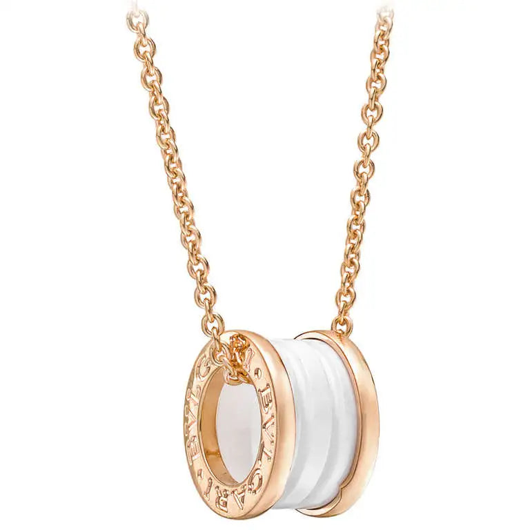 [Basjewels]ZERO 1 WHITE CERAMIC PINK GOLD DIAMOND NECKLACE