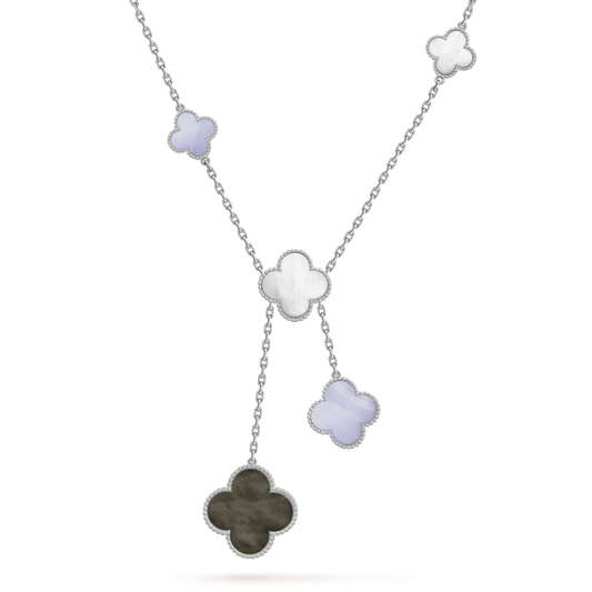 [basloveJW]CLOVER MOP CHALCEDONY NECKLACE SILVER 6 MOTIF