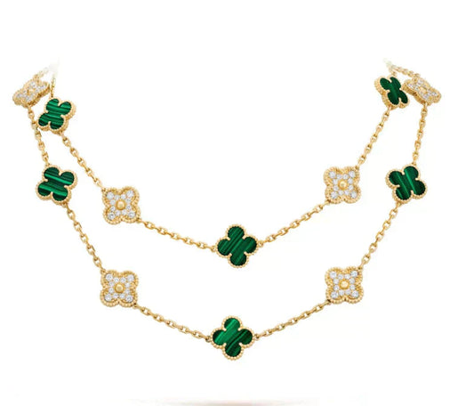 [basloveJW]CLOVER 20 MOTIFS MALACHITE DIAMOND NECKLACE