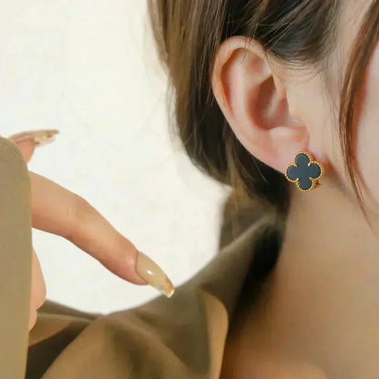 [basloveJW]CLOVER MEDIUM 1 MOTIFS  ONYX STUD EARRINGS