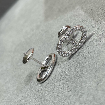 [Basjewels]HM FULL DIAMOND PIG NOSE STUD EARRINGS