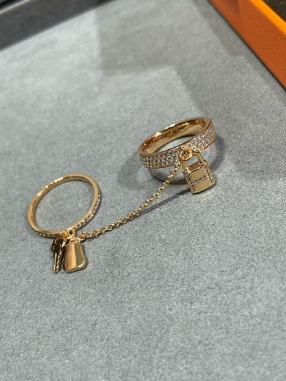 [Basjewels]HM KELLY CLOCHETTE DOUBLE RING IN ROSE GOLD WITH DIAMONDS