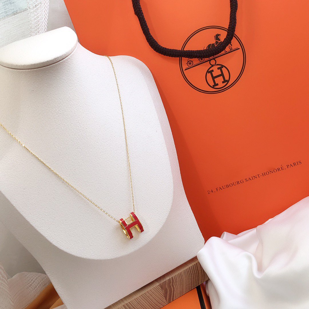 [Basjewels]HM CLIC RED ENAMEL GOLD NECKLACE