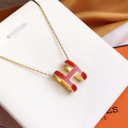 [Basjewels]HM CLIC RED ENAMEL GOLD NECKLACE