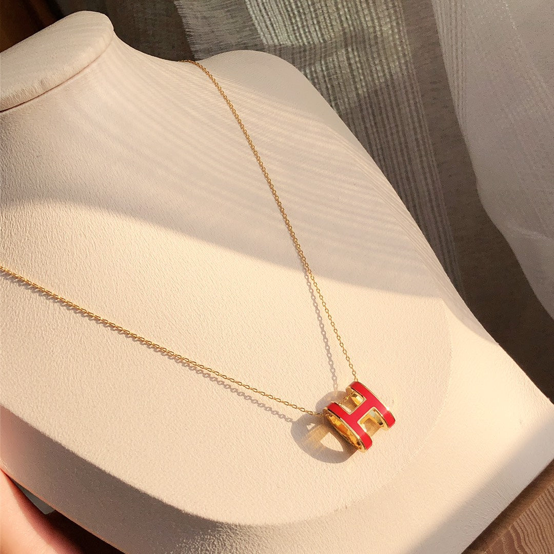 [Basjewels]HM CLIC RED ENAMEL GOLD NECKLACE