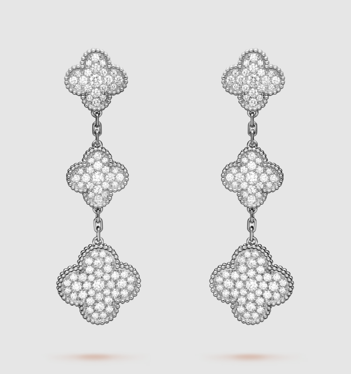 [basloveJW]CLOVER 3 MOTIF DIAMOND SILVER DROP EARRINGS