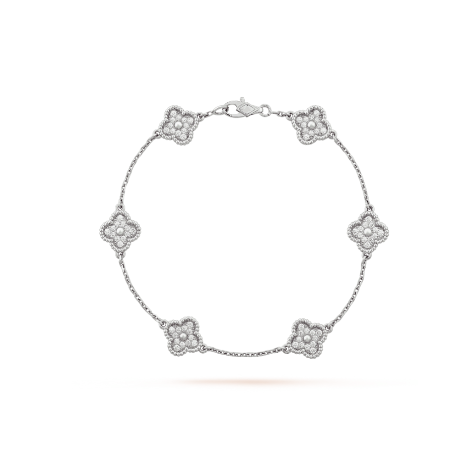 [basloveJW]CLOVER 6 MOTIF SILVER DIAMOND BRACELET