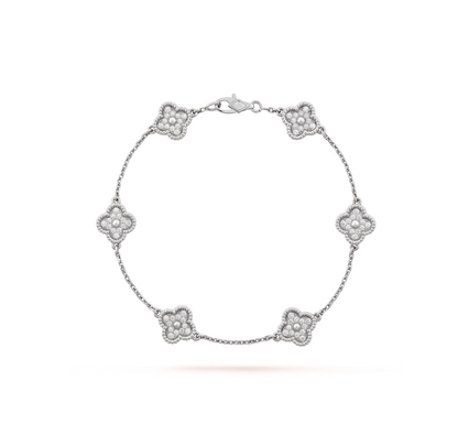 [basloveJW]CLOVER 6 MOTIF SILVER DIAMOND BRACELET