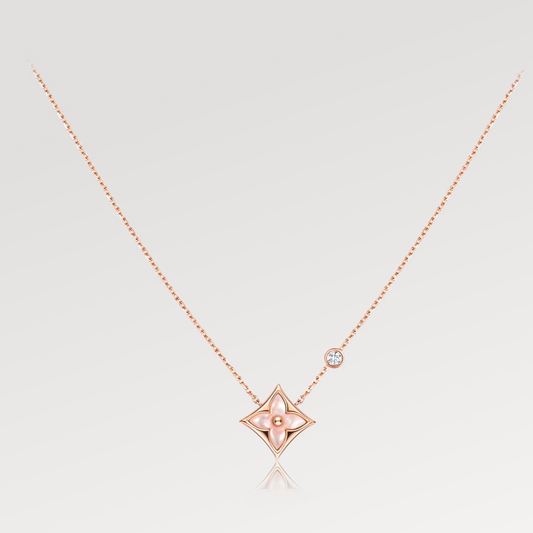 [Basjewels]STAR PINK MOP 1 DIAMOND PINK GOLD NECKLACE