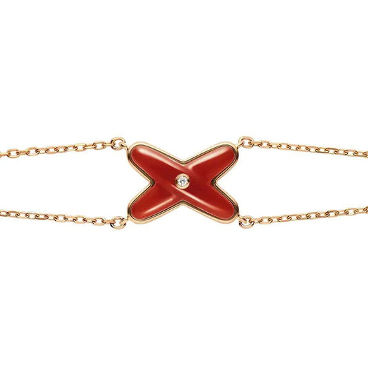 [Basjewels]JEUX BRACELET CARNELIAN PINK GOLD 1 DIAMOND