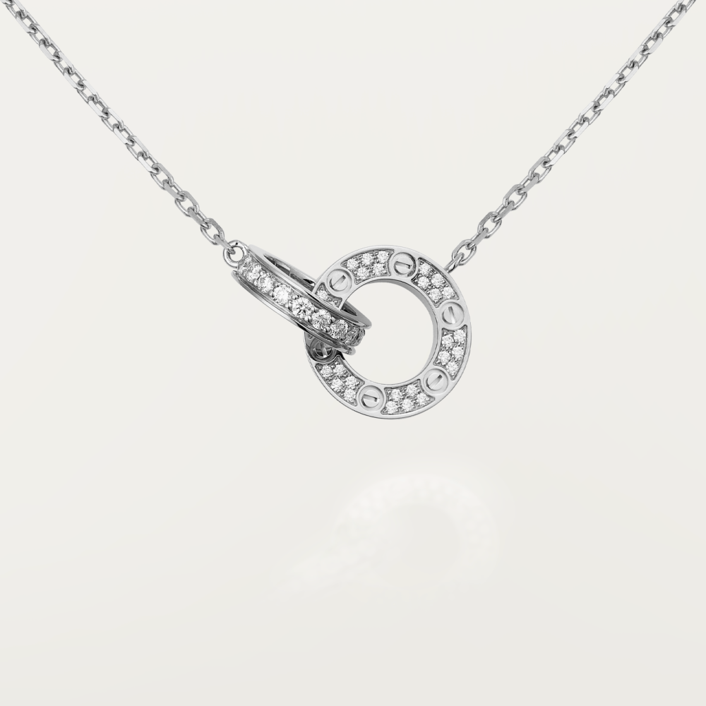 [basloveJW]LOVE 7.6MM NECKLACE ROSE GOLD AND SILVER  FULL DIAMOND