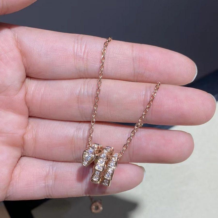 [Basjewels]SERPENTI PINK GOLD NECKLACE DOUBLE RING DIAMOND